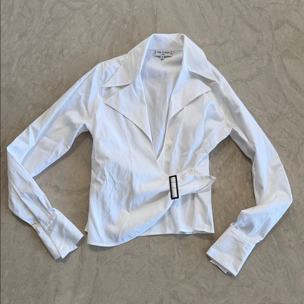 Anne Fontaine White Blazer with Buckle Accent